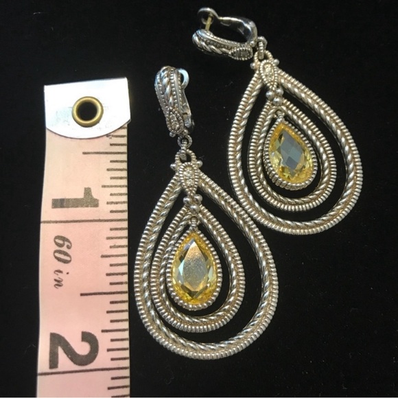 Judith Ripka 925 Sterling Pear drop Citrine & Pave Diamond Earrings 18kGold post - Picture 7 of 11